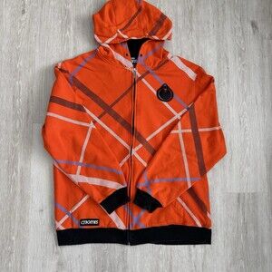 Nomis Design Inc. Full-Zip Hoodie VTG Men's XL Orange Plaid Snowboard GUC